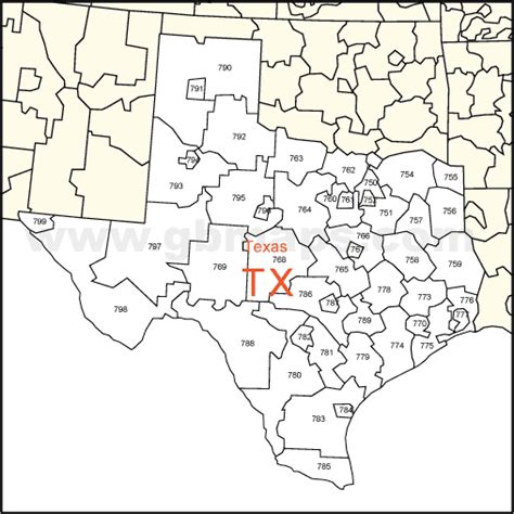 A map of Texas with zip codes